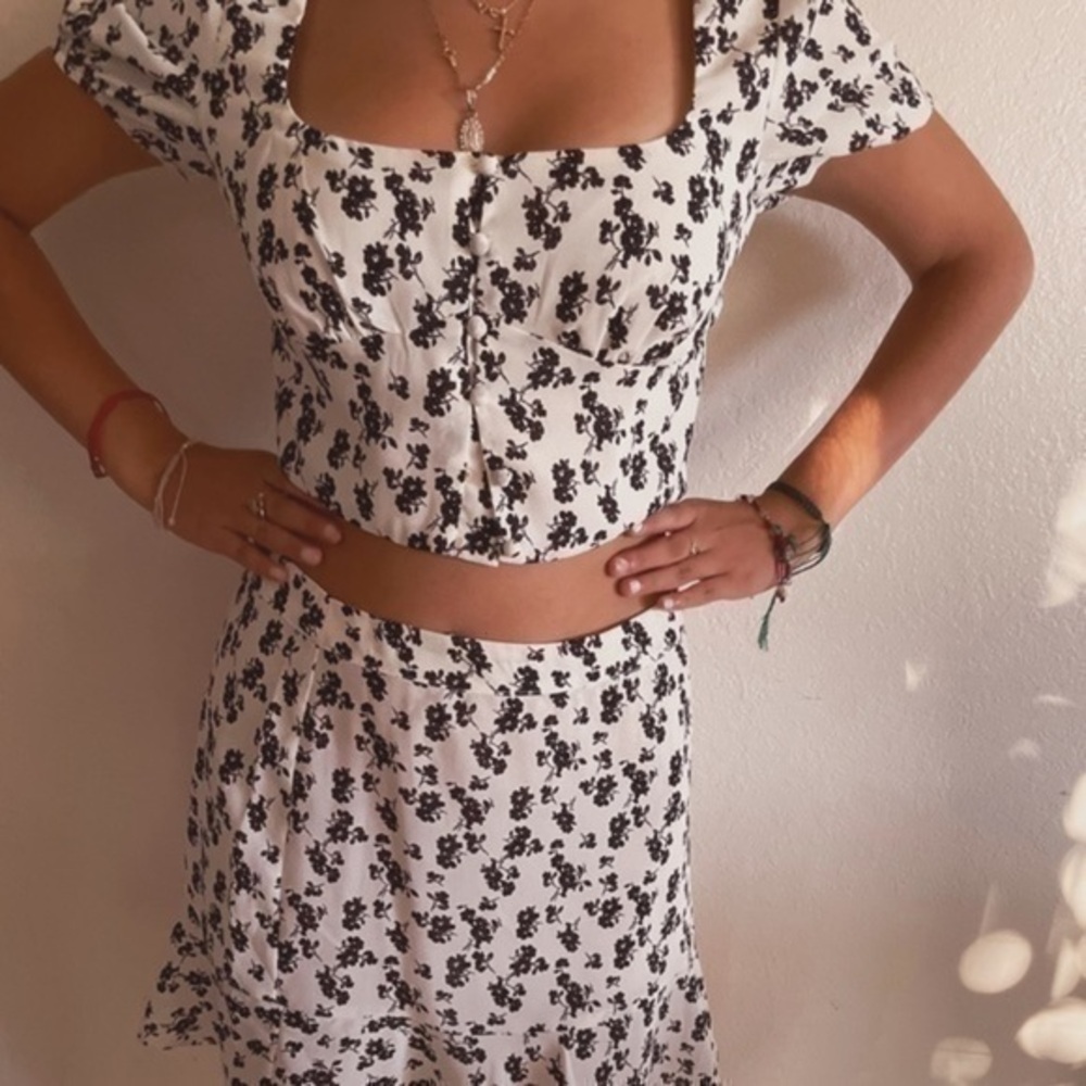 Two Piece Set / Floral mini skirt with Corset top